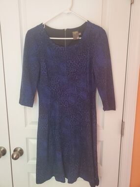 Taylor Navy Blue Animal-Print Fit & Flare Dress